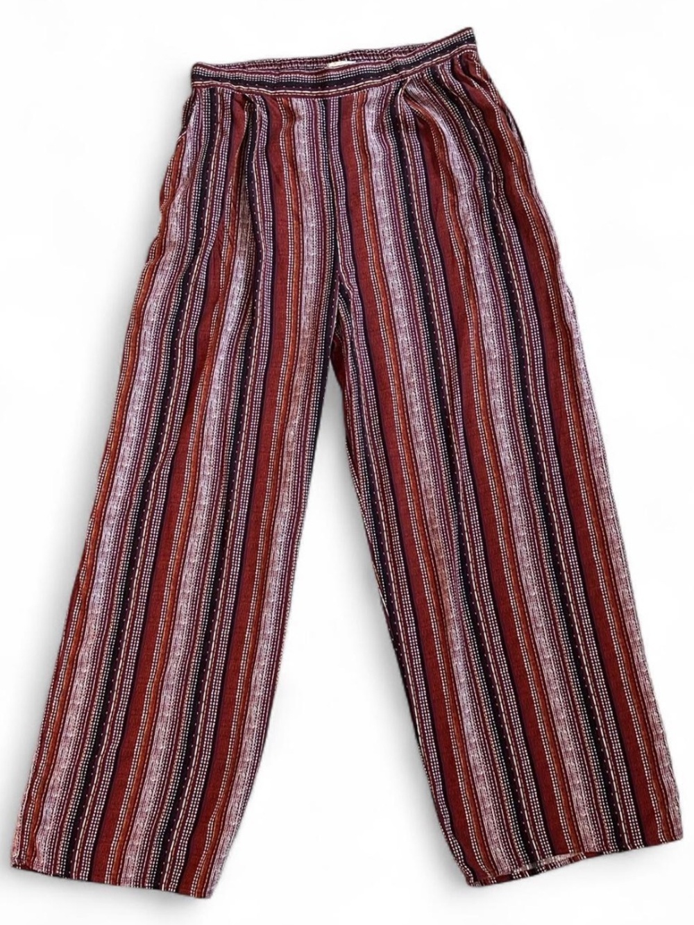 Striped Gaucho Pants Size L Boho Festival Wide Leg Burgundy Navy Palazzo Pants